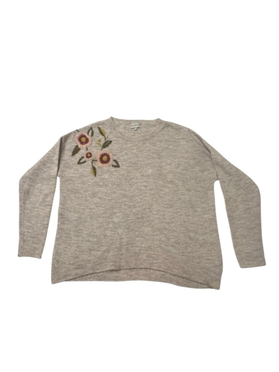 SILVERFLINT Sweaters - SILVERFLINT Beige Floral Embroidered Crew Neck Sweater S